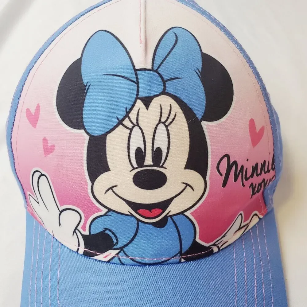 Lot Of 2 Disney Minnie Mouse Snap Back Hat Girl Toddler Red Blue Adjustable Ears